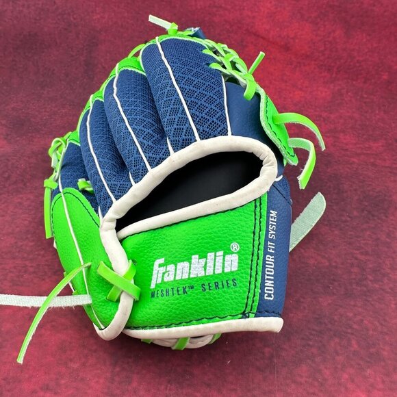 FRANKLIN MESHTEK GREEN & BLUE YOUTH BASEBALL/ T-BALL GLOVE # 22449, 9.5 iNCH, LH - Picture 3 of 10